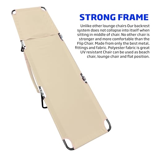 Tan Polyester Pool Chaise Lounge with Reclining Backrest