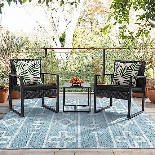 Flamaker 3-Piece Wicker Patio Conversation Set (Black)