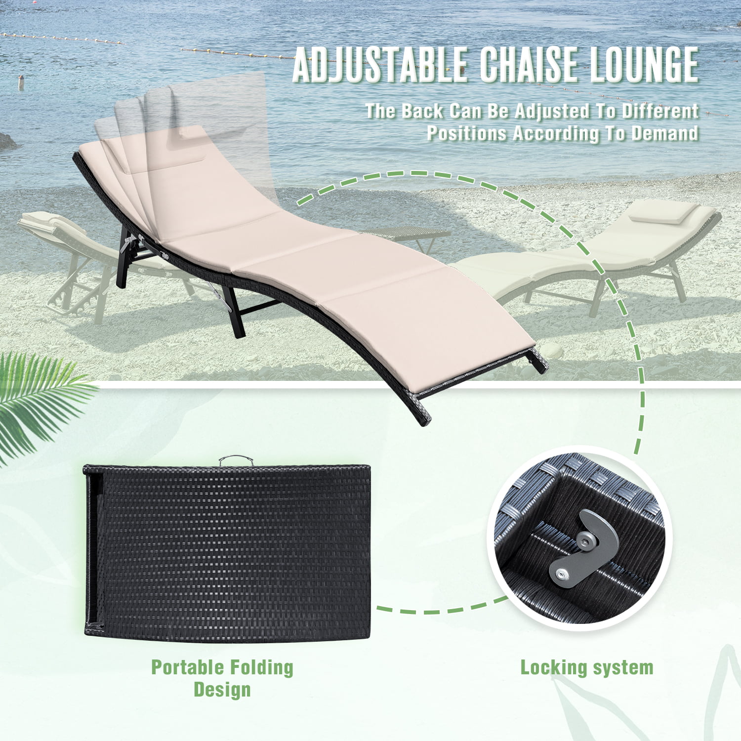 Devoko 3 Piece Patio Outdoor Chaise Lounge Chair