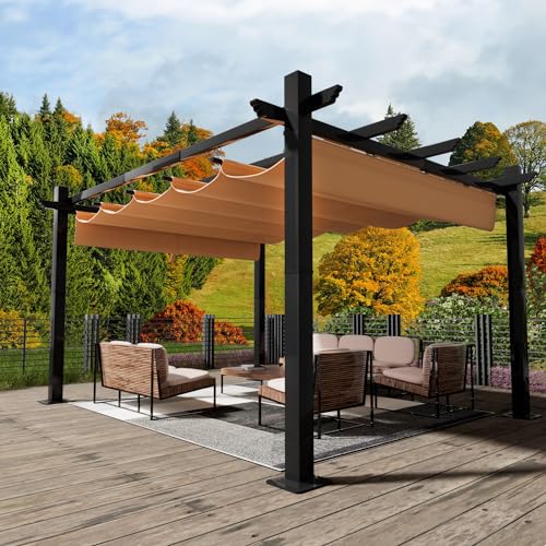Metal Patio Pergola with Brown Shade Cover, 10‘×12’
