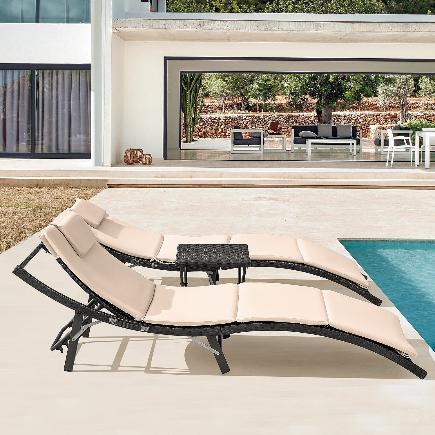 Devoko 3 Piece Patio Outdoor Chaise Lounge Chair