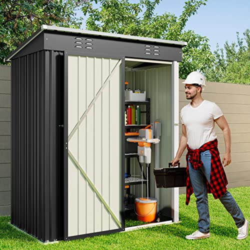 Gizoon Outdoor Storage Shed with Lockable Door, Dark Gray