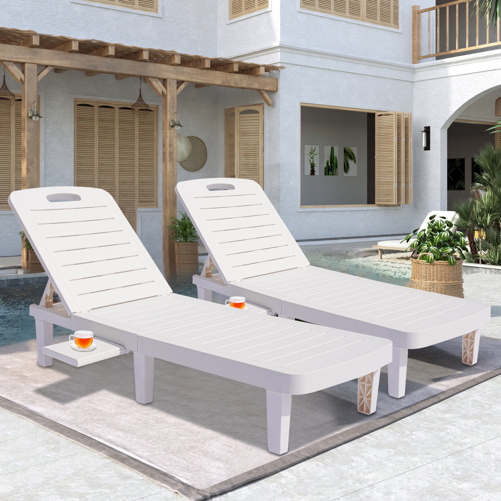 Set of 2 Patio Lounge Chairs with Side Table