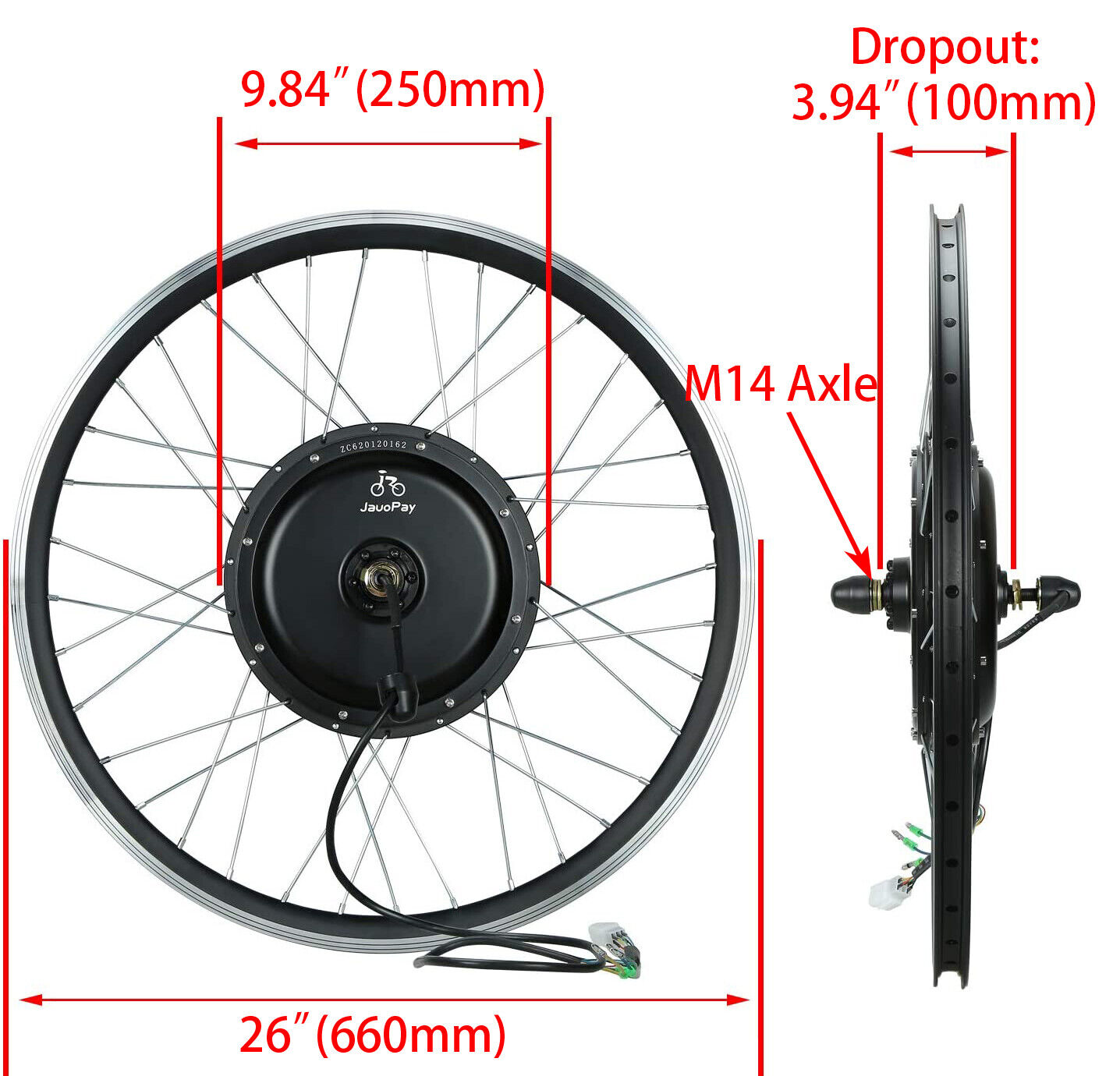 JAUOPAY 26" Front Wheel Electric Bicycle Hub Motor - 36V 750W