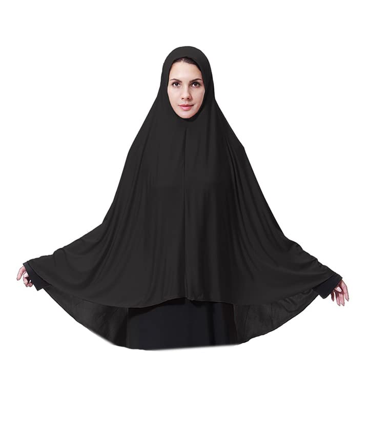 Women Muslim Heardscarf Shawl Pullover Extra Long 130cm Prayer Hijab Muslimah one Piece Chadors Arabia Body Cover Turban Islamic Middle East Full Cover Clothing, Black