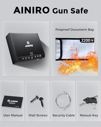 Biometric Pistol Gun Safe with Fireproof Bag