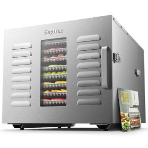 Septree Food Dehydrator for Jerky, Usable Area up to 17ft², 1000W Detachable Full Stainless Steel Dryer Machine with 10 Trays and 1 Drip Tray, up to 194℉ Temperature, 24H Timer Control, for Meat, Fruit, Beef, Herbs, and Pet Food