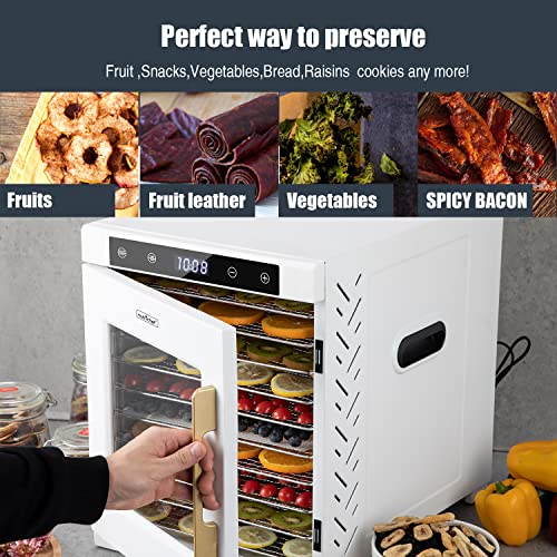 NutriChef Premium Machine-900 Watts 10 Shelf Stainless Steel Dehydrator with Digital Timer and Temperature, Touch-Control LED Display, Perfect Way to Preserve Foods and More, one size, White