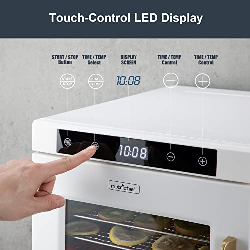 NutriChef Premium Machine-900 Watts 10 Shelf Stainless Steel Dehydrator with Digital Timer and Temperature, Touch-Control LED Display, Perfect Way to Preserve Foods and More, one size, White