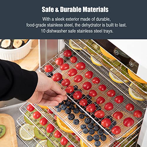 NutriChef Premium Machine-900 Watts 10 Shelf Stainless Steel Dehydrator with Digital Timer and Temperature, Touch-Control LED Display, Perfect Way to Preserve Foods and More, one size, White