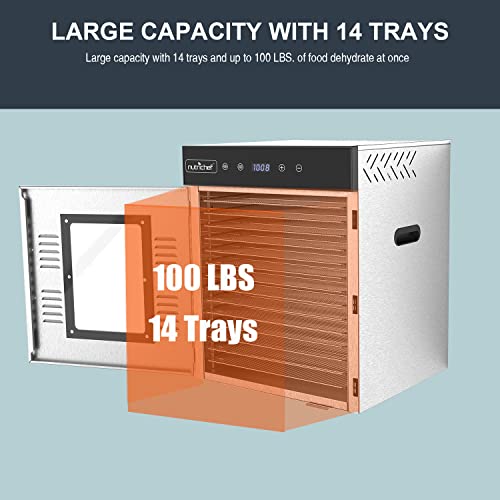 NutriChef Stainless Steel Food Dehydrator - 1000W, 14 Shelf