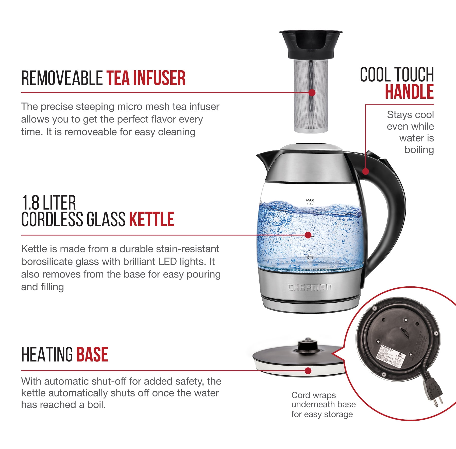 Electric Glass Kettle with Tea Infuser