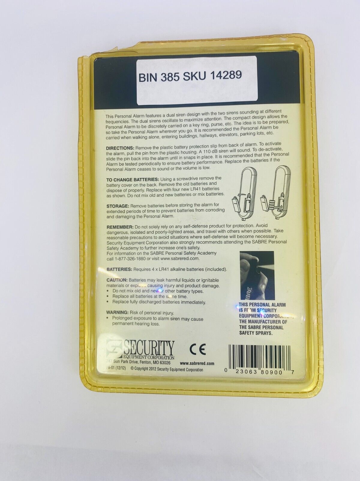 Sealed Sabre Personal Alarm with 110 dB