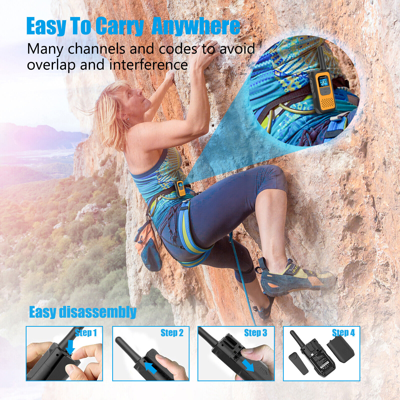 4-Pack Rechargeable Walkie Talkies for Adults