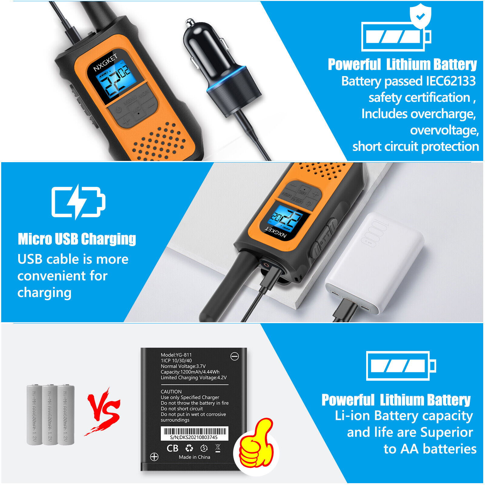 4-Pack Rechargeable Walkie Talkies for Adults