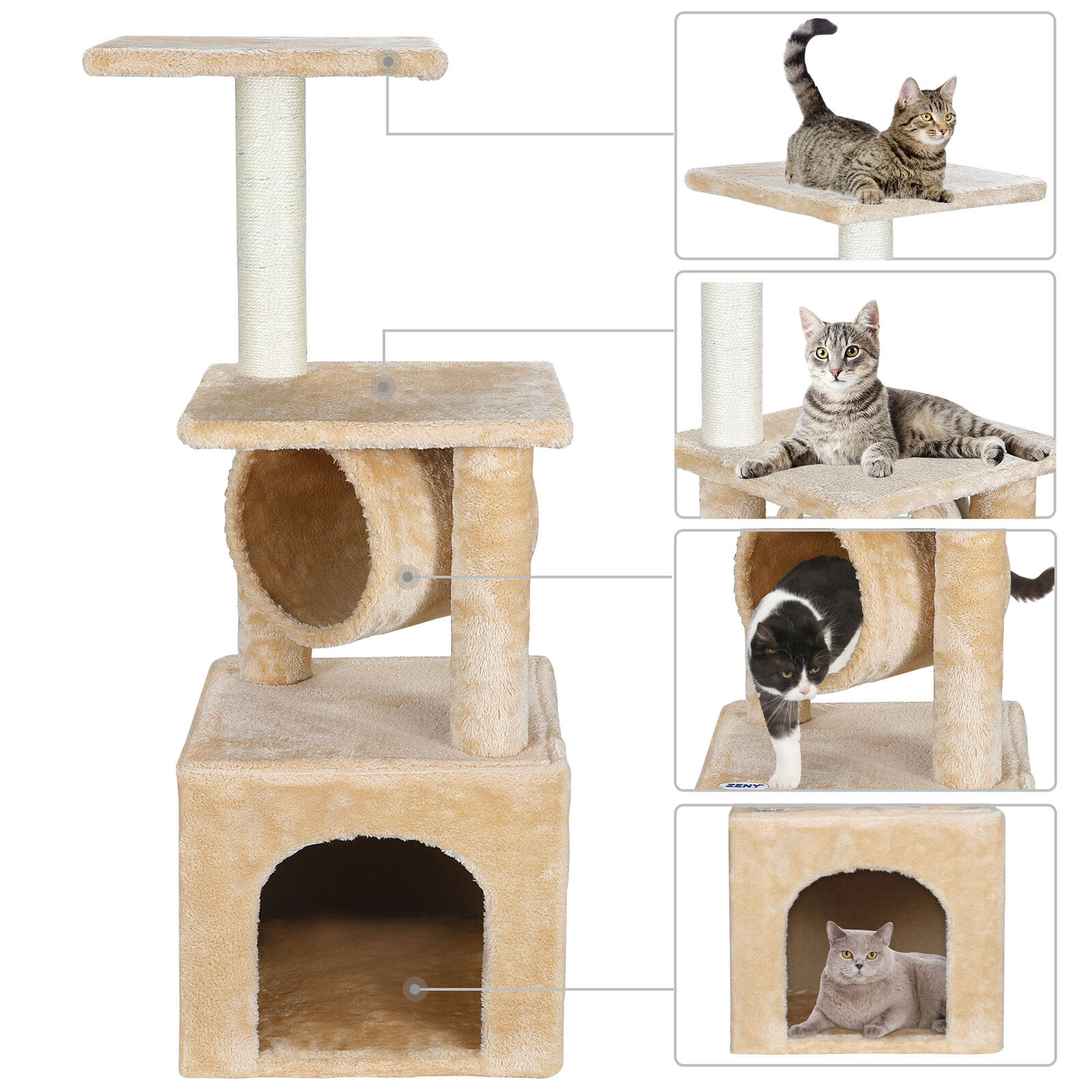 Beige Cat Tree Condo Scratching Post Tower
