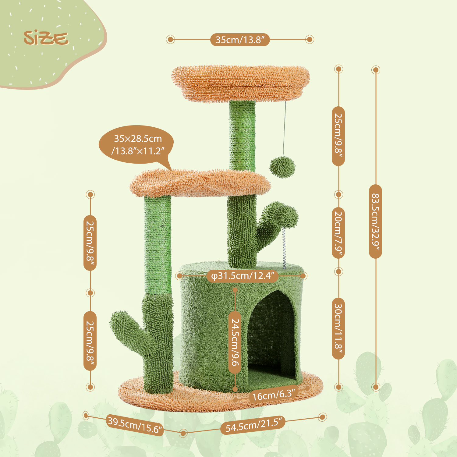 Cactus Cat Tree for Small Cats, Green