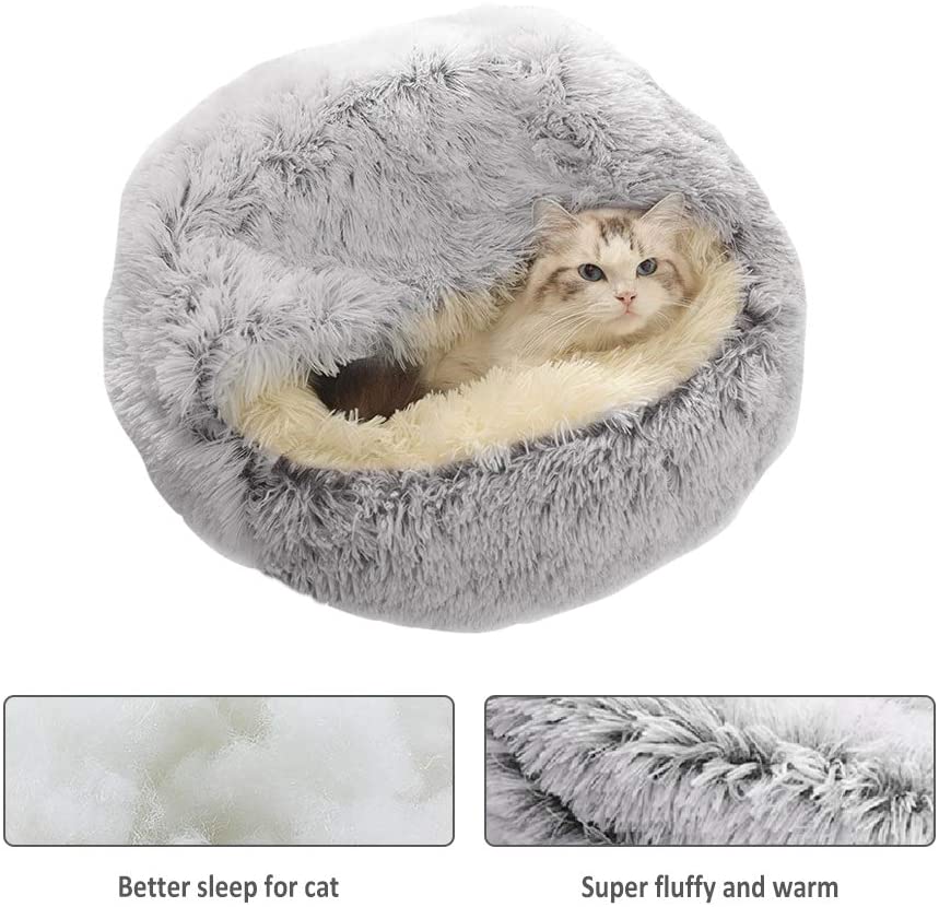 Round Plush Cat Bed for Dogs & Cats