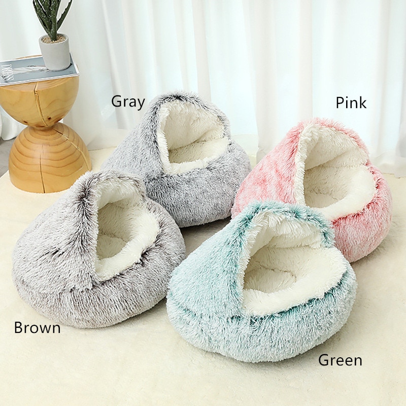 Round Plush Cat Bed for Dogs & Cats