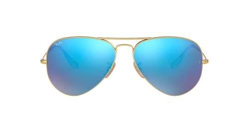 Ray-Ban RB3025 Aviator Sunglasses, Matte Gold/Grey Blue, 58mm