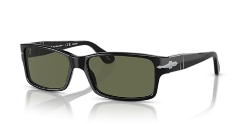 Persol Black/Green Polarized Rectangular Sunglasses, 58 mm