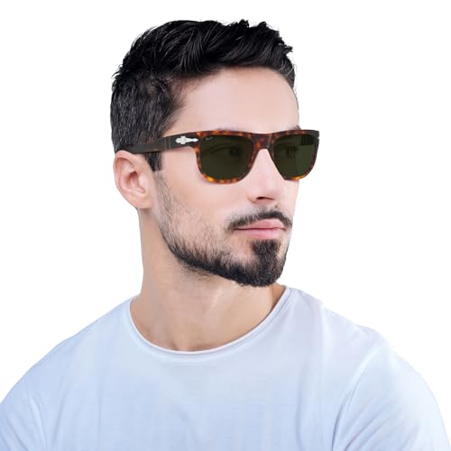 Persol PO3306S Square Sunglasses, Havana/Green, 52mm