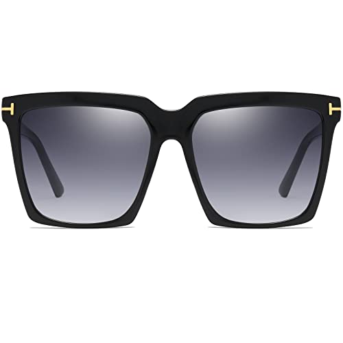 AIEYEZO Oversized Square Fashion Sunglasses UV400 (Black/Grey Gradient)