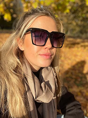 AIEYEZO Oversized Square Fashion Sunglasses UV400 (Black/Grey Gradient)