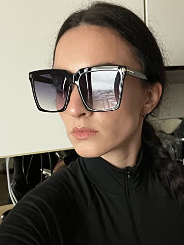 AIEYEZO Oversized Square Fashion Sunglasses UV400 (Black/Grey Gradient)