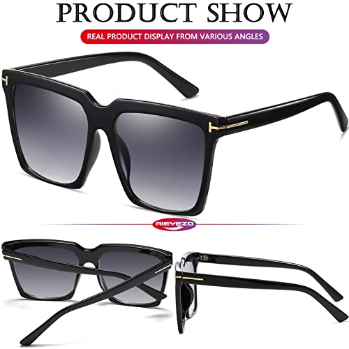 AIEYEZO Oversized Square Fashion Sunglasses UV400 (Black/Grey Gradient)