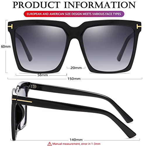 AIEYEZO Oversized Square Fashion Sunglasses UV400 (Black/Grey Gradient)