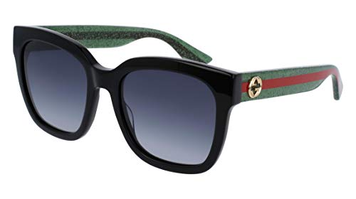Gucci GG0034S Black Glitter Green/Gray Women's Square Sunglasses
