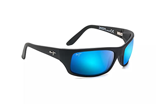 Maui Jim Peahi Polarized Wrap Sunglasses, Black/Blue, Large