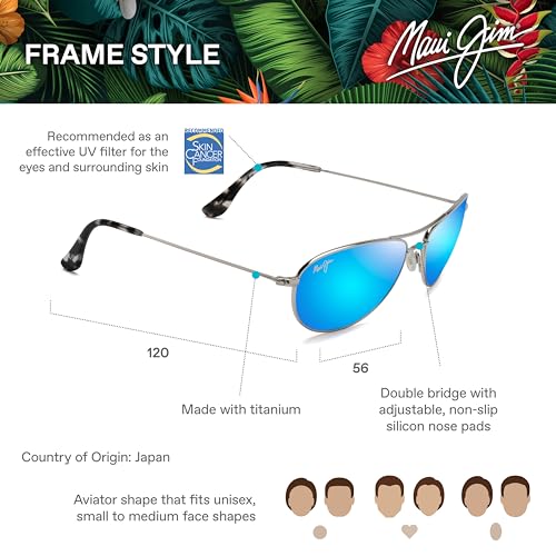 Maui Jim Baby Beach Aviator Sunglasses, Silver/Blue Hawaii