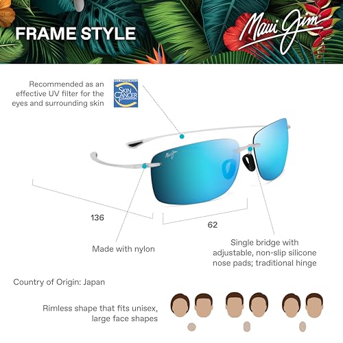 Maui Jim Hema Polarized Rimless Sunglasses, Crystal Matte/Blue