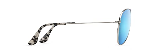 Maui Jim Polarized Aviator Sunglasses, Silver/Blue Hawaii