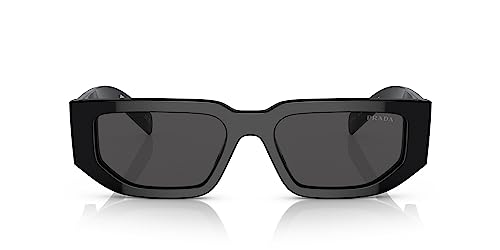 Prada Black Plastic Rectangle Sunglasses with Grey Lens