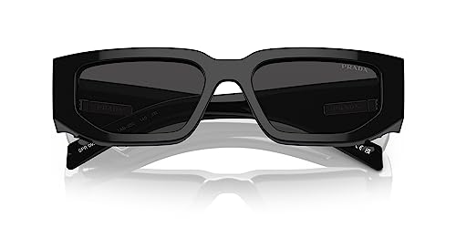 Prada Black Plastic Rectangle Sunglasses with Grey Lens