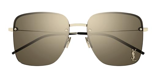 SAINT LAURENT Square Metal Sunglasses, Gold Brown