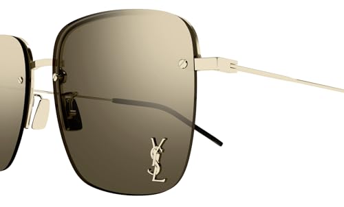 SAINT LAURENT Square Metal Sunglasses, Gold Brown