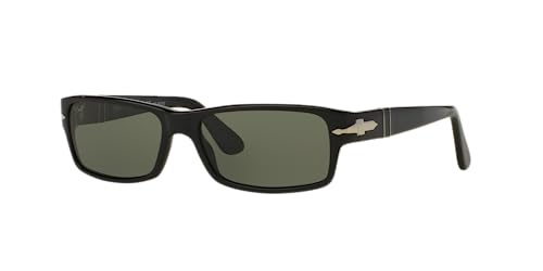 Persol Rectangular Polarized Sunglasses Black/Green 57mm