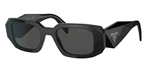 Prada Black Plastic Rectangle Sunglasses with Grey Lens