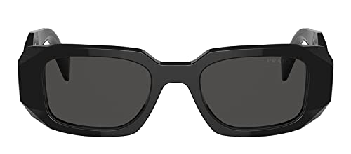 Prada Black Plastic Rectangle Sunglasses with Grey Lens