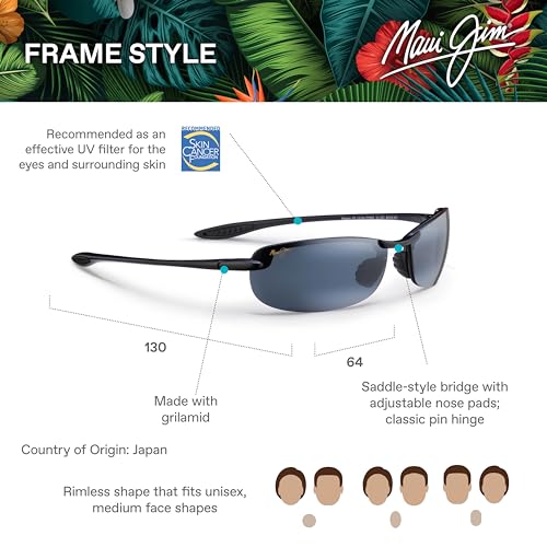 Maui Jim Makaha Polarized Rimless Sunglasses, Black/Grey, Medium