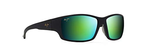 Maui Jim Local Kine Polarized Wrap Sunglasses, Black/Green