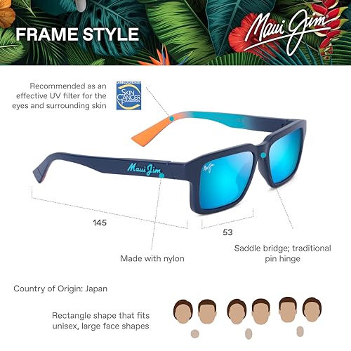 Maui Jim Kahiko Blue Rectangle Sunglasses, Large