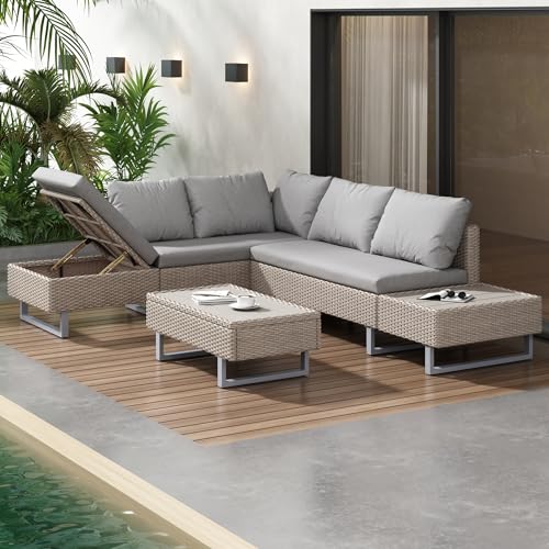 Merax 5-Seater Rattan Garden Sofa Set, Industrial Style