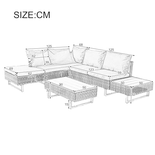 Merax 5-Seater Rattan Garden Sofa Set, Industrial Style