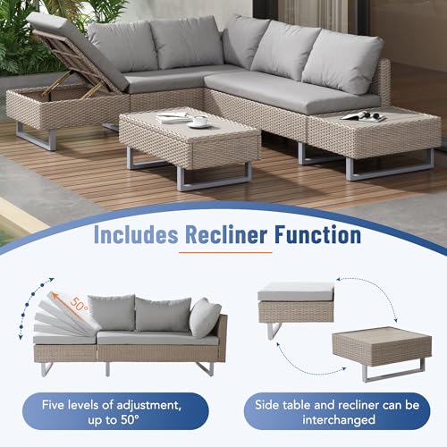 Merax 5-Seater Rattan Garden Sofa Set, Industrial Style