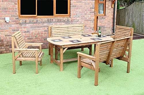 6ft Wooden Patio Garden Set with 2 Benches & Chairs